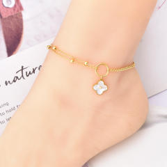 Classic mother shell clover charm stainless steel necklace bracelet anklet set