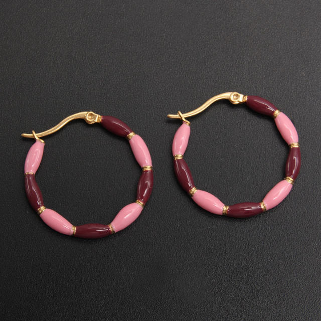 Vintage color enamel stainless steel hoop earrings