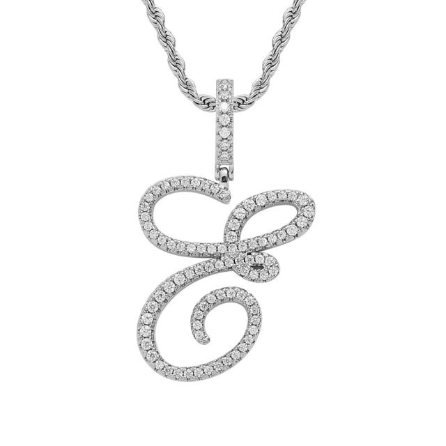HIPHOP diamond initial letter pendant stainless steel rope chain necklace for men