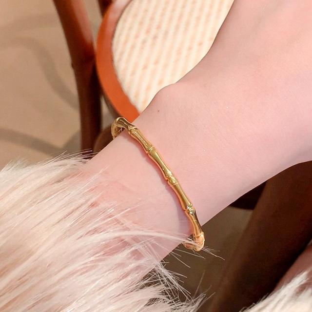Chic simple bamboo stainless steel band bangle bracelet