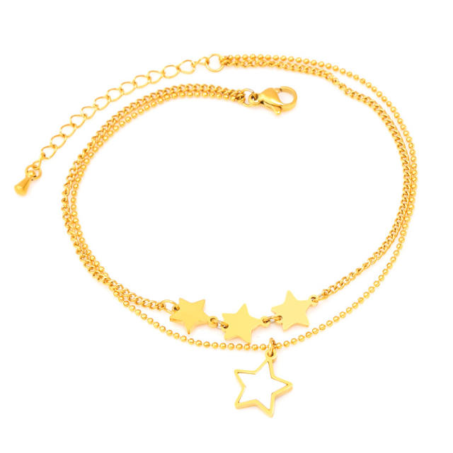 Concise two layer mother shell star stainless steel anklet