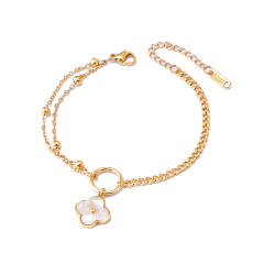 Classic mother shell clover charm stainless steel necklace bracelet anklet set