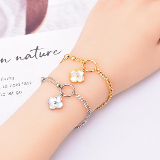 Classic mother shell clover charm stainless steel necklace bracelet anklet set