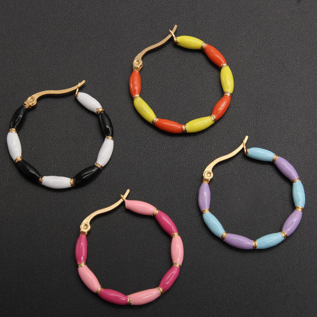 Vintage color enamel stainless steel hoop earrings