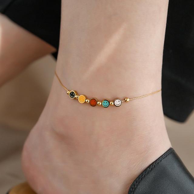 Colorful smile face stainless steel anklet