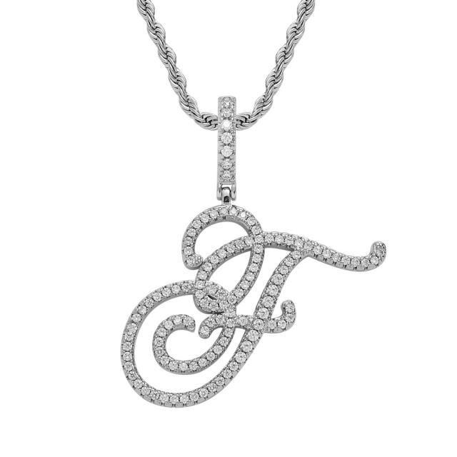 HIPHOP diamond initial letter pendant stainless steel rope chain necklace for men