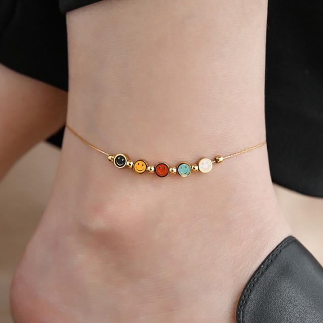 Colorful smile face stainless steel anklet
