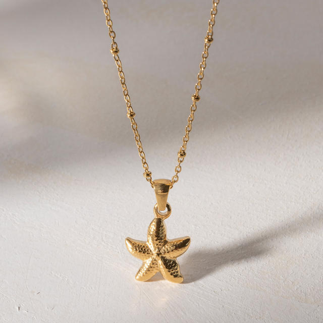 Holiday trend dainty ocean series starfish pendant stainless steel necklace