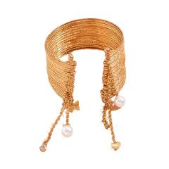 Personality pearl bead tassek charm metal bold cuffs bangle for women