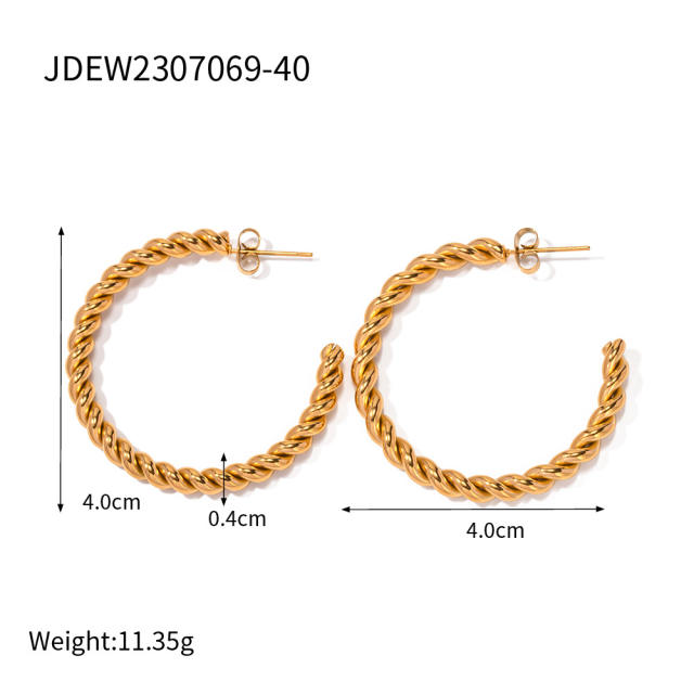 INS 18KG classic twisted hoop stainless steel earrings