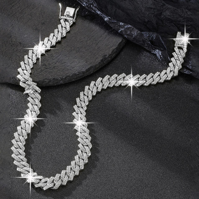 14mm hiphop full colorful diamond cuban link chain choker necklace