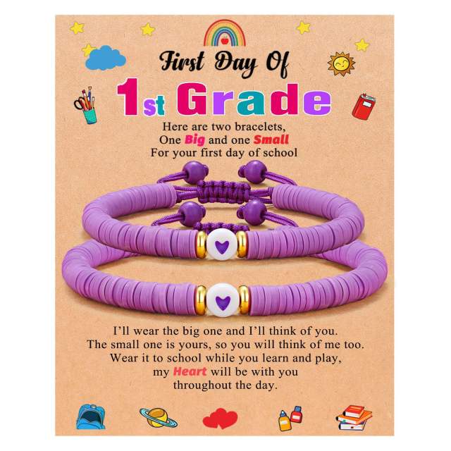 first day handmade clay bead heart bracelet set for mommy and kids