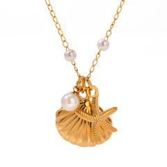 Holiday series shell starfish pendant ocean series stainless steel necklace