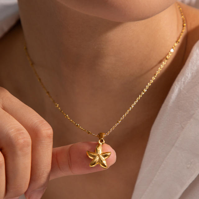 Holiday trend dainty ocean series starfish pendant stainless steel necklace