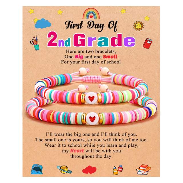 first day handmade clay bead heart bracelet set for mommy and kids