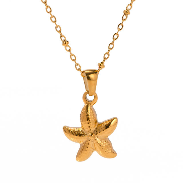Holiday trend dainty ocean series starfish pendant stainless steel necklace