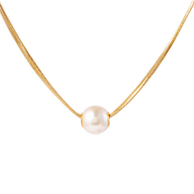 Chic one pearl pendant stainless steel box chain necklace for women