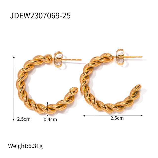 INS 18KG classic twisted hoop stainless steel earrings