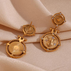 18KG vintage angel coin pendant stainless steel earrings