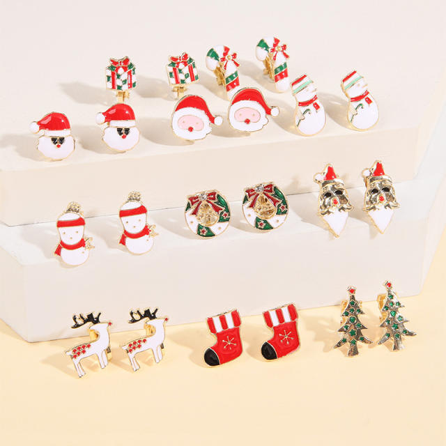 11pair cute enamel christmas studs earrings set