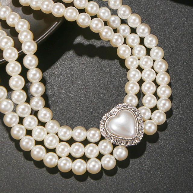 Three layer pearl bead heart pearl women choker necklace