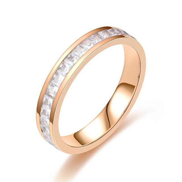 Delicate cubic zircon setting diamond stainless steel rings band for men women