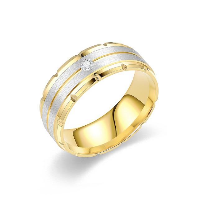 Classic cubic zircon two tone stainless steel rings band for men