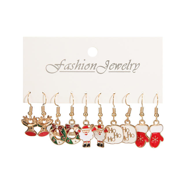 5 pair enamel christmas series alloy earrings set