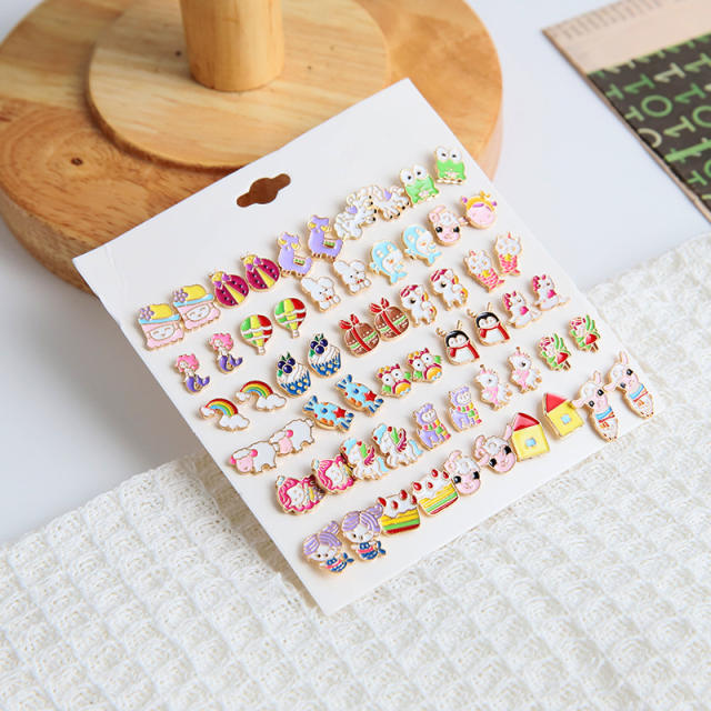 30pair candy color cartoon animal series studs earring set