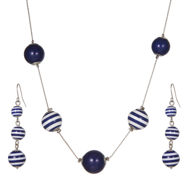 Holiday Blue white ocean series ball bead necklace earring set
