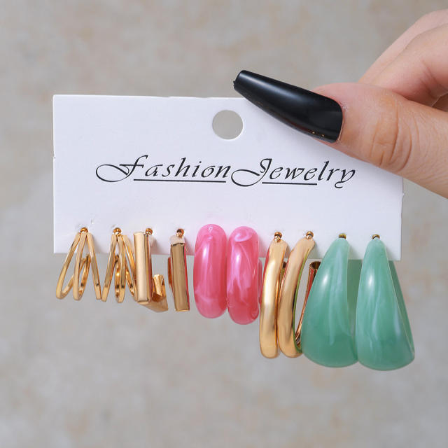 5 pair cute candy color y2k resin hoop earrings set