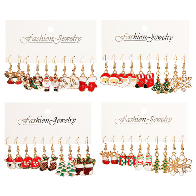 5 pair enamel christmas series alloy earrings set