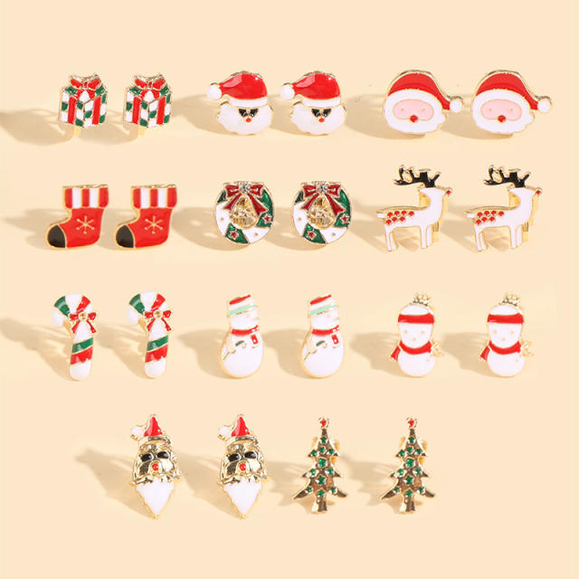 11pair cute enamel christmas studs earrings set