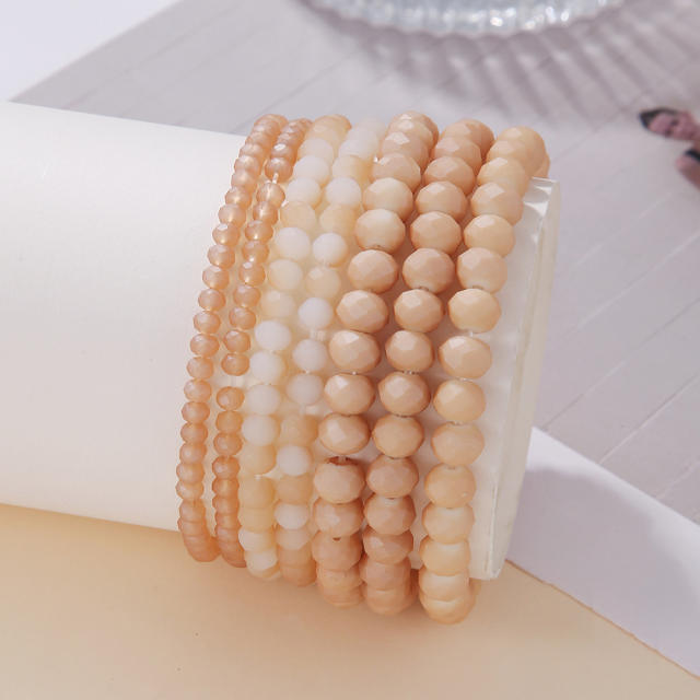 7pcs color bead layer elastic bracelet set