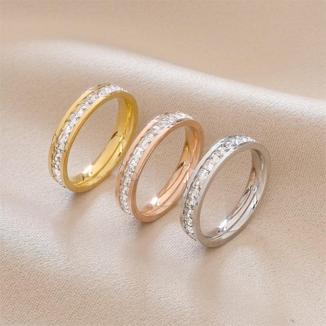 Delicate cubic zircon setting diamond stainless steel rings band for men women