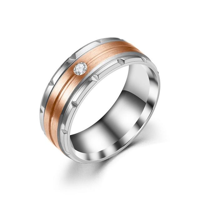 Classic cubic zircon two tone stainless steel rings band for men