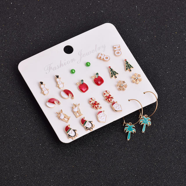 12 pair cute christmas earring set