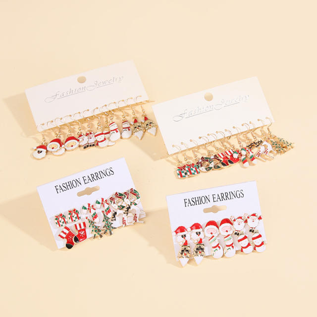 6 pair cute enamel christmas earring set