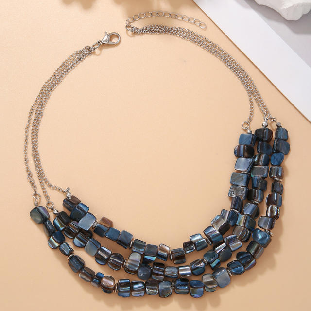 Vintage national trend colorful square bead three layer women necklace chunky