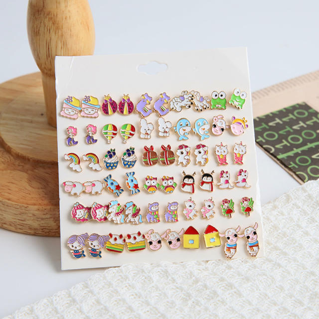 30pair candy color cartoon animal series studs earring set