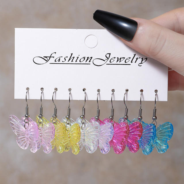 5pair INS Trend Y2K colorful butterfly earrings set