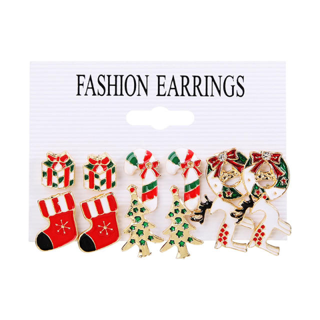 6 pair cute enamel christmas earring set
