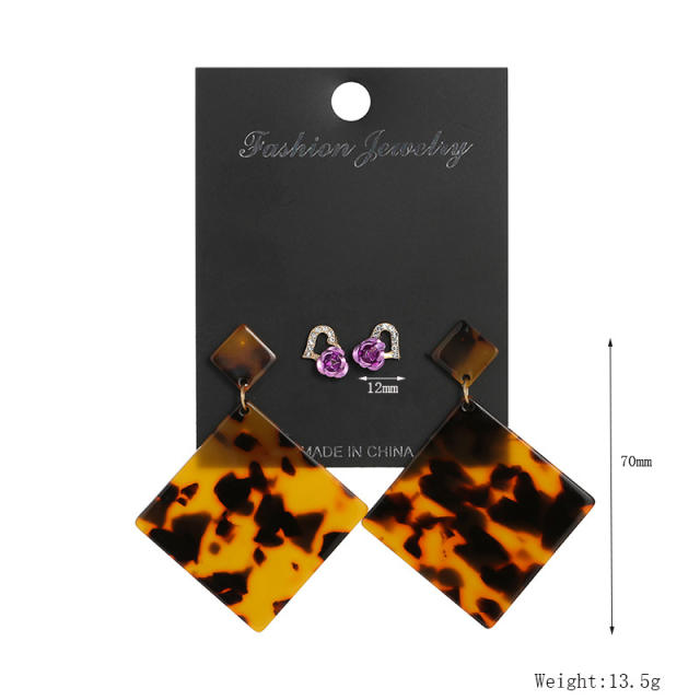 Geometric leopard pattern acrylic dangle earrings ear studs set