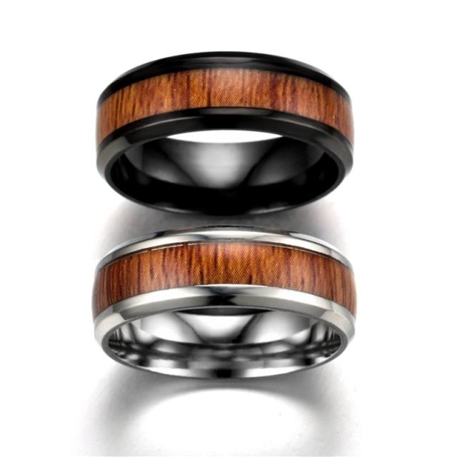 New design wood pattern mix stainless steel rings band for men