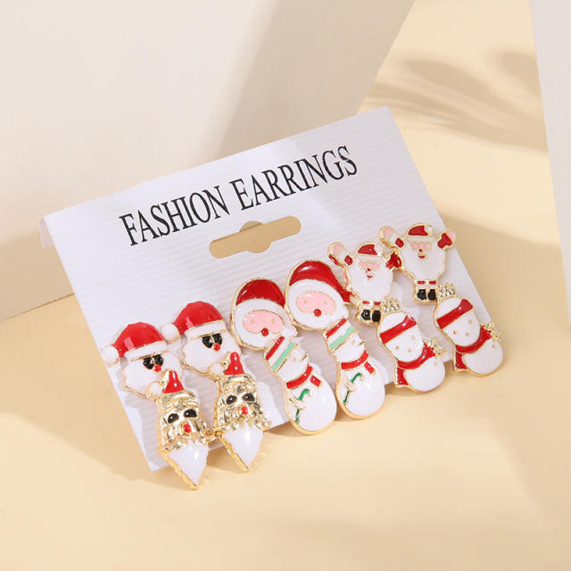 6 pair cute enamel christmas earring set