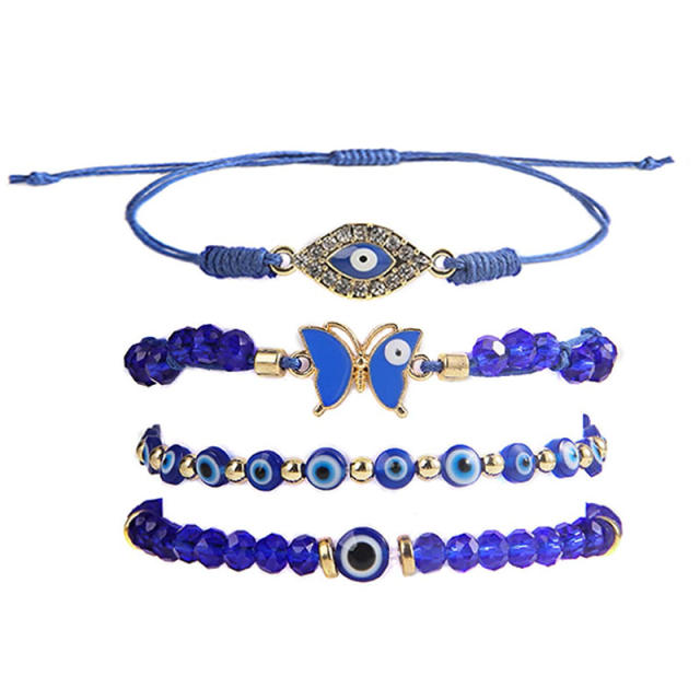 4pcs blue color bead evil eye bracelet set