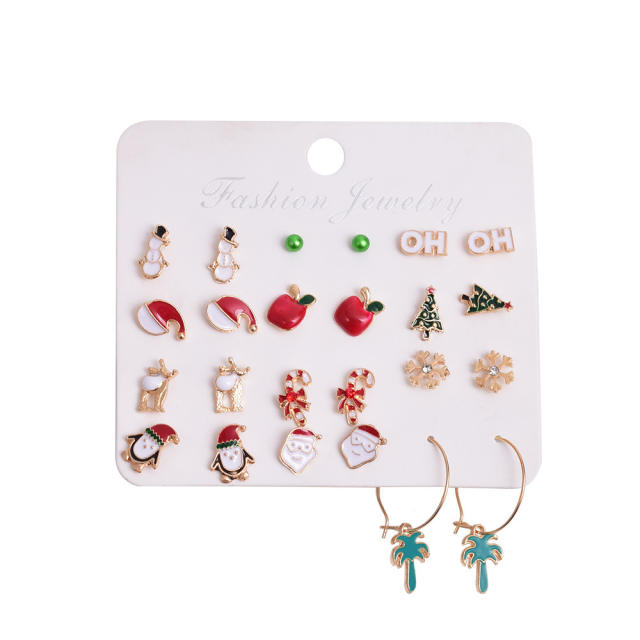 12 pair cute christmas earring set