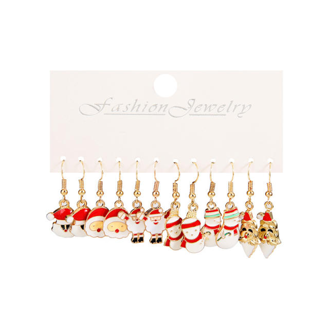 6 pair cute enamel christmas earring set