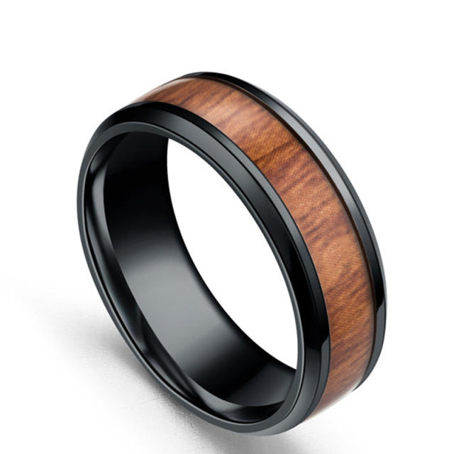 New design wood pattern mix stainless steel rings band for men