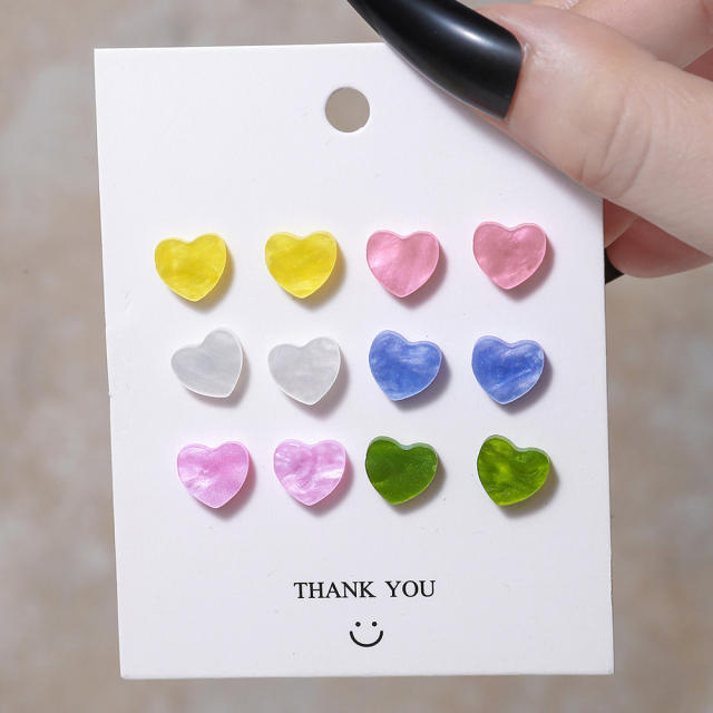 6 pair easy match colorful resin butterfly heart flower studs earrings set